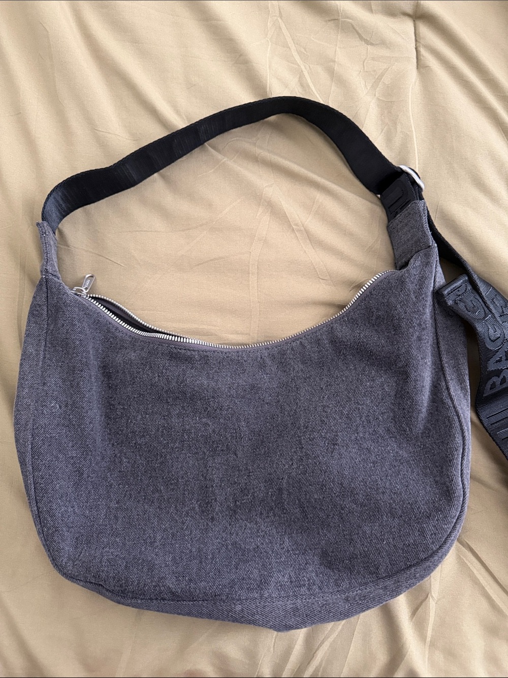 BAGGU Gray Canvas Crossbody with Wide Branded Strap